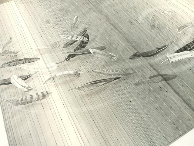 平和屋着物●訪問着 縦節紬 手描き 舞羽根文 正絹 逸品 CABB5150vp