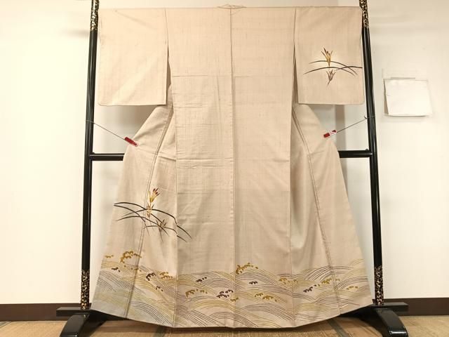 平和屋着物●訪問着　紬地　手描き　立波芝花文　やまと誂製　正絹　逸品　CABB5152vp