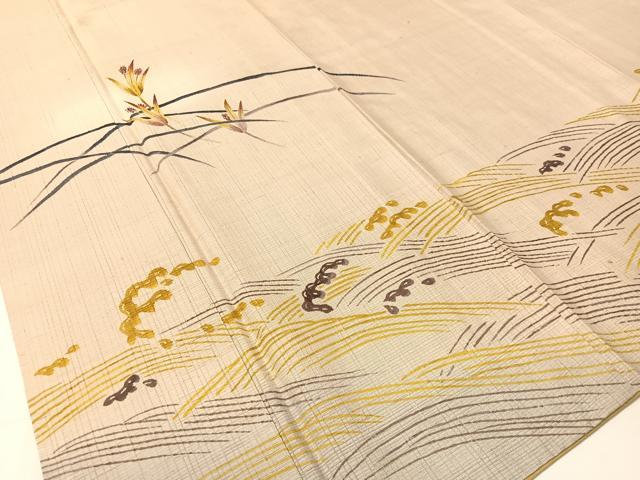 平和屋着物●訪問着　紬地　手描き　立波芝花文　やまと誂製　正絹　逸品　CABB5152vp