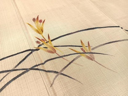平和屋着物●訪問着　紬地　手描き　立波芝花文　やまと誂製　正絹　逸品　CABB5152vp