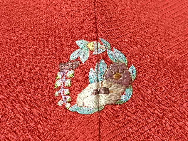 平和屋着物●小振袖　色無地　紗綾型地紋　茜色　正絹　逸品　未使用　CABB5154vp 平和屋着物○小振袖 色無地 紗綾型地紋 茜色 正絹 逸品 未使用