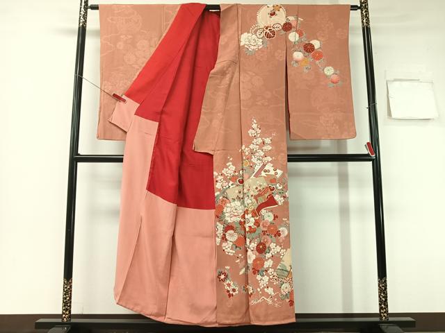 平和屋着物●アンティーク　大正ロマン　訪問着　駒刺繍　冊子花文　金彩　正絹　逸品　CABB5156vp 平和屋着物○アンティーク 大正ロマン 訪問着 駒刺繍 冊子花文 金彩 正絹