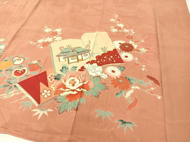 平和屋着物●アンティーク　大正ロマン　訪問着　駒刺繍　冊子花文　金彩　正絹　逸品　CABB5156vp 平和屋着物○アンティーク 大正ロマン 訪問着 駒刺繍 冊子花文 金彩 正絹