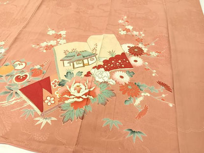 平和屋着物●アンティーク　大正ロマン　訪問着　駒刺繍　冊子花文　金彩　正絹　逸品　CABB5156vp