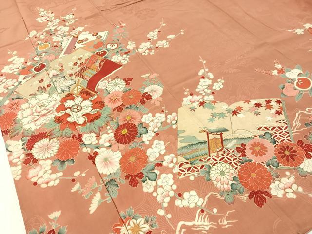 平和屋着物○アンティーク 大正ロマン 訪問着 駒刺繍 冊子花文 金彩 正絹