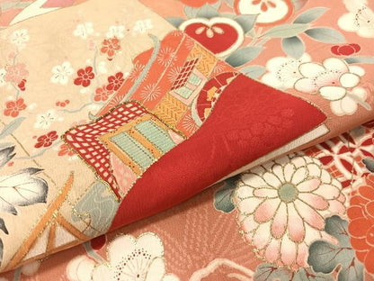 平和屋着物●アンティーク　大正ロマン　訪問着　駒刺繍　冊子花文　金彩　正絹　逸品　CABB5156vp