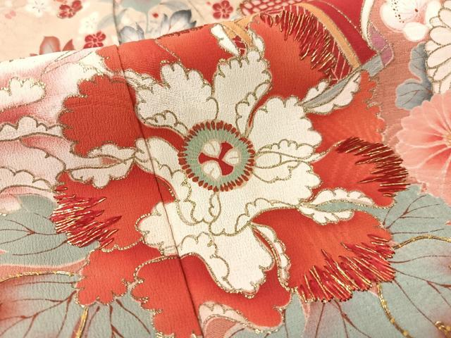 平和屋着物●アンティーク　大正ロマン　訪問着　駒刺繍　冊子花文　金彩　正絹　逸品　CABB5156vp 平和屋着物○アンティーク 大正ロマン 訪問着 駒刺繍 冊子花文 金彩 正絹