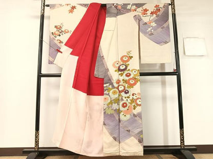 平和屋着物●アンティーク　大正ロマン　訪問着　菊花文　金彩　正絹　逸品　CABB5157vp