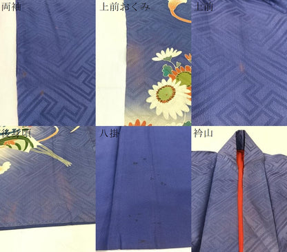 平和屋着物●アンティーク　大正ロマン　訪問着　刺繍　花車文　暈し染め　金彩　正絹　逸品　CABB5158vp