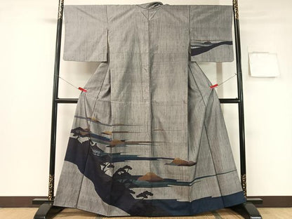 平和屋着物●訪問着　縦節紬　風景シルエット　正絹　逸品　CABB5160vp