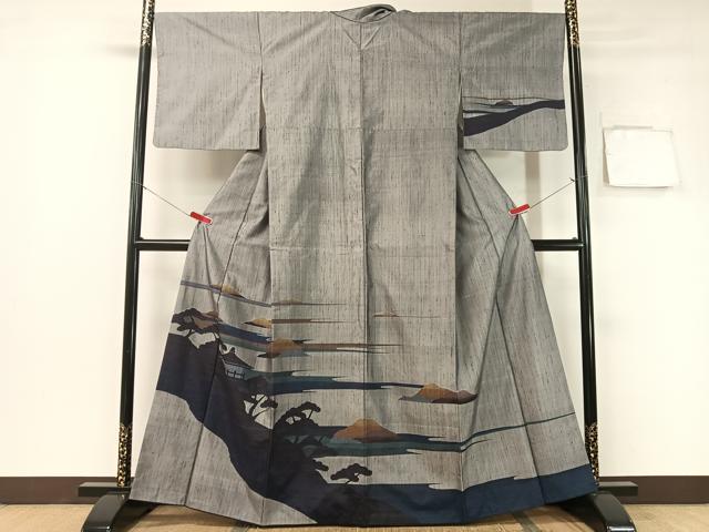 平和屋着物●訪問着　縦節紬　風景シルエット　正絹　逸品　CABB5160vp