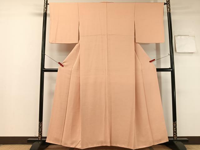 平和屋着物●上質な色無地　立波地紋　赤香色　正絹　逸品　CABB5163vp