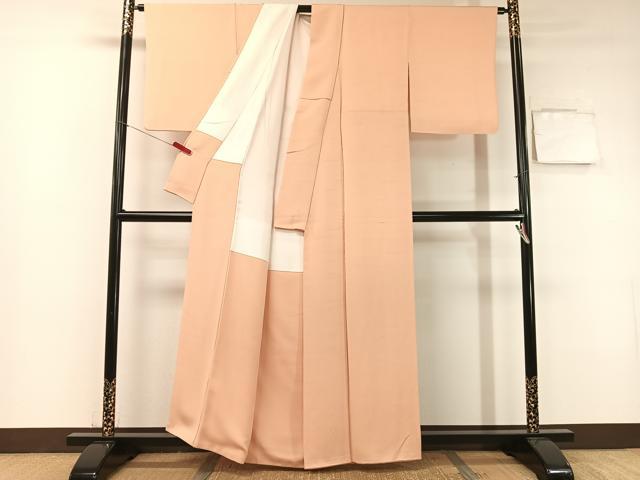 平和屋着物●上質な色無地　立波地紋　赤香色　正絹　逸品　CABB5163vp