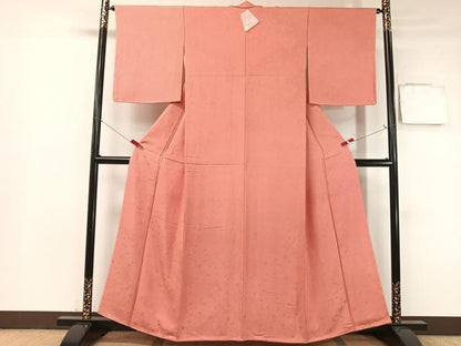 平和屋着物●上質な色無地　舞葉地紋　甚三紅色　正絹　逸品　未使用　CABB5164vp