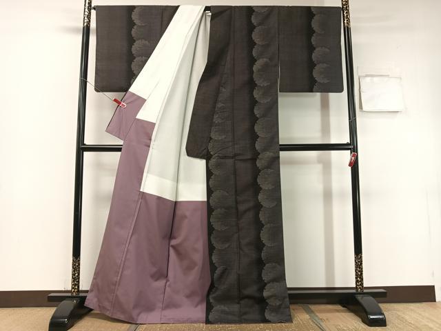 平和屋着物●本場大島紬　9マルキ　純泥染　恵絹織物謹製　雪輪重ね　証紙付き　正絹　逸品　CABB5166vp