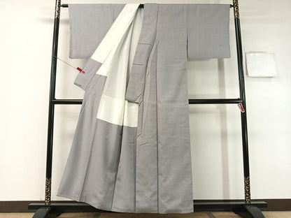 平和屋着物●本場結城紬　重要無形文化財　色無地　桔梗鼠色　西部百貨店扱い　正絹　逸品　CABB5167vp