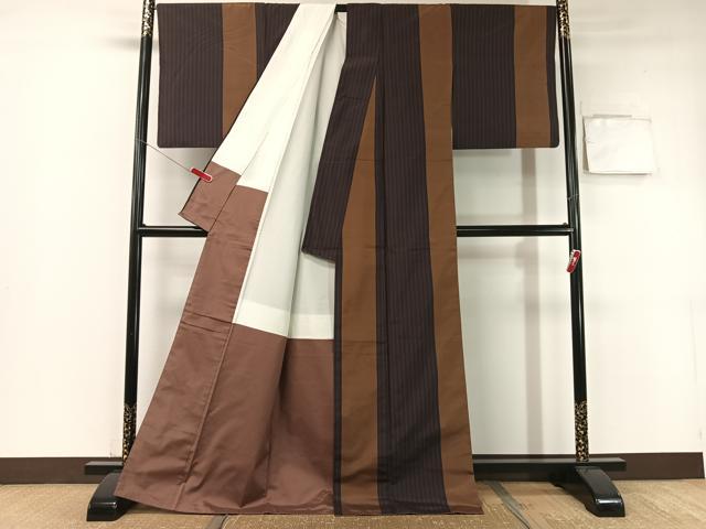 平和屋着物●上質な紬　間道　正絹　逸品　CABB5170vp