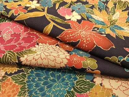 平和屋着物●上質な小紋　草花文　鬼しぼ縮緬　正絹　逸品　CABB5172vp