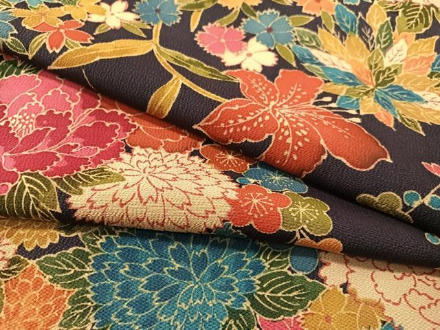 平和屋着物●上質な小紋　草花文　鬼しぼ縮緬　正絹　逸品　CABB5172vp