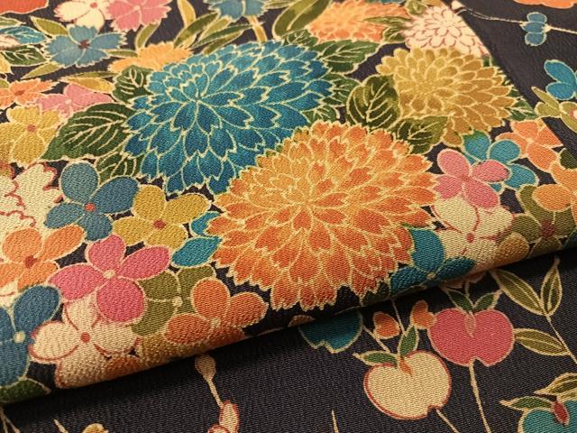平和屋着物●上質な小紋　草花文　鬼しぼ縮緬　正絹　逸品　CABB5172vp