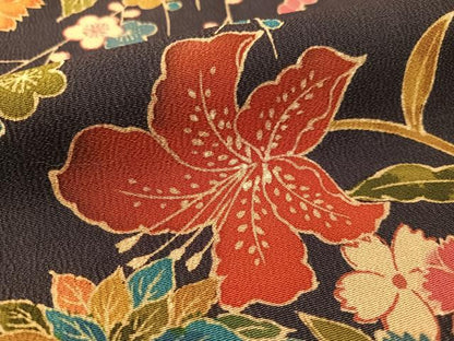 平和屋着物●上質な小紋　草花文　鬼しぼ縮緬　正絹　逸品　CABB5172vp