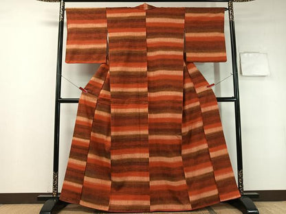 平和屋着物●上質な紬　横段文　正絹　逸品　CABB5173vp