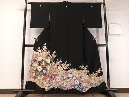 平和屋着物●豪華黒留袖　雲取り草花文　金彩　正絹　逸品　CABB5175vp