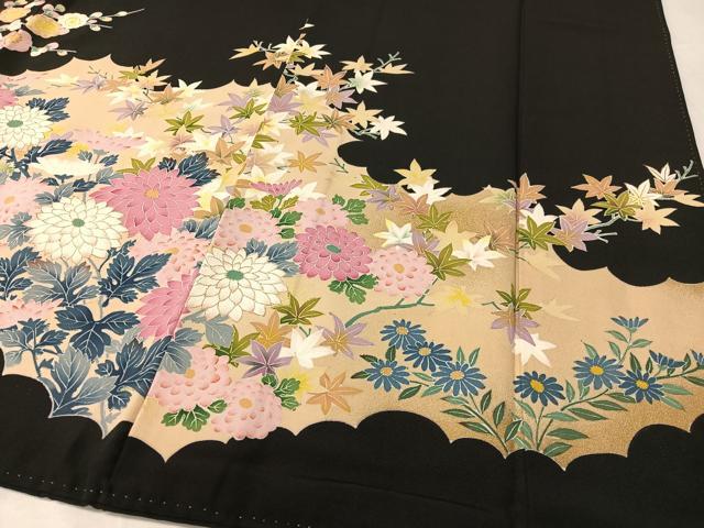 平和屋着物●豪華黒留袖　雲取り草花文　金彩　正絹　逸品　CABB5175vp