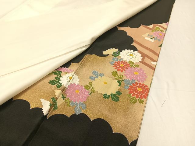 平和屋着物●豪華黒留袖　雲取り草花文　金彩　正絹　逸品　CABB5175vp