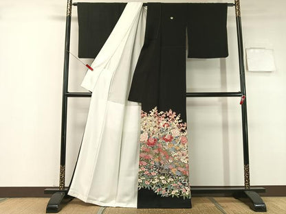 平和屋着物●豪華黒留袖　友禅　作家物　飛鶴花文　正絹　逸品　CABB5176vp