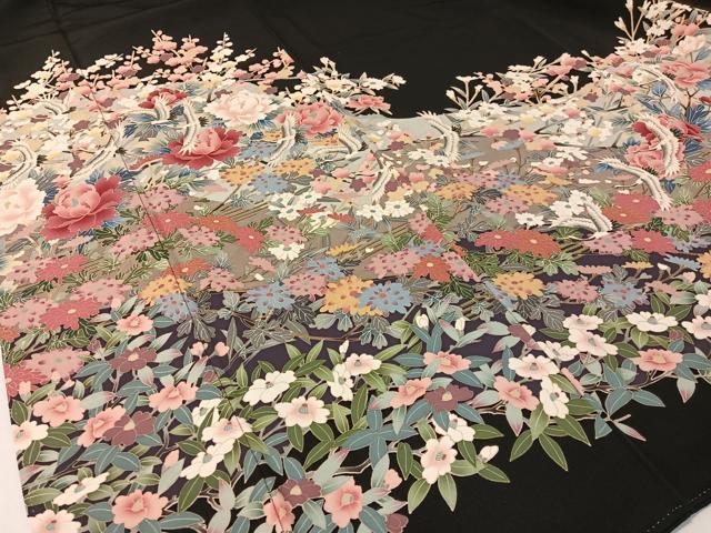 平和屋着物●豪華黒留袖　友禅　作家物　飛鶴花文　正絹　逸品　CABB5176vp