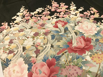 平和屋着物●豪華黒留袖　友禅　作家物　飛鶴花文　正絹　逸品　CABB5176vp