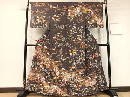 平和屋着物●訪問着　刺繍　立波吉祥花松文　金彩　正絹　逸品　CABB5177vp