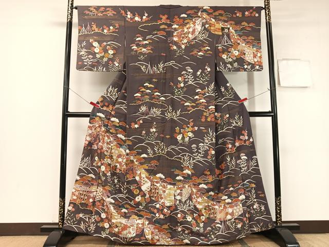平和屋着物●訪問着　刺繍　立波吉祥花松文　金彩　正絹　逸品　CABB5177vp