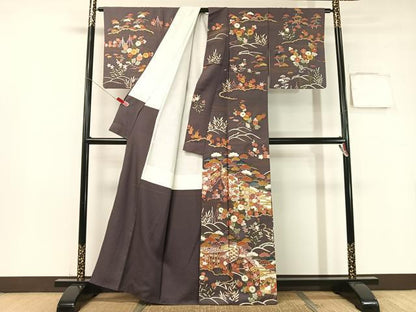 平和屋着物●訪問着　刺繍　立波吉祥花松文　金彩　正絹　逸品　CABB5177vp