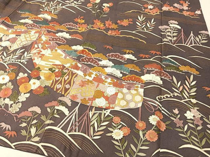 平和屋着物●訪問着　刺繍　立波吉祥花松文　金彩　正絹　逸品　CABB5177vp