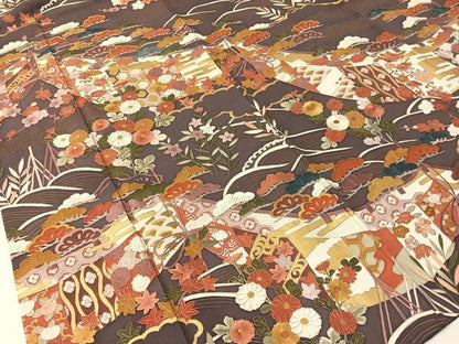 平和屋着物●訪問着　刺繍　立波吉祥花松文　金彩　正絹　逸品　CABB5177vp