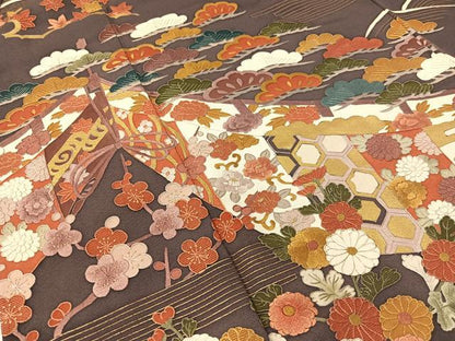 平和屋着物●訪問着　刺繍　立波吉祥花松文　金彩　正絹　逸品　CABB5177vp