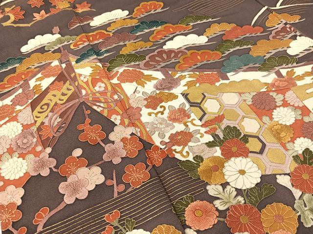 平和屋着物●訪問着　刺繍　立波吉祥花松文　金彩　正絹　逸品　CABB5177vp