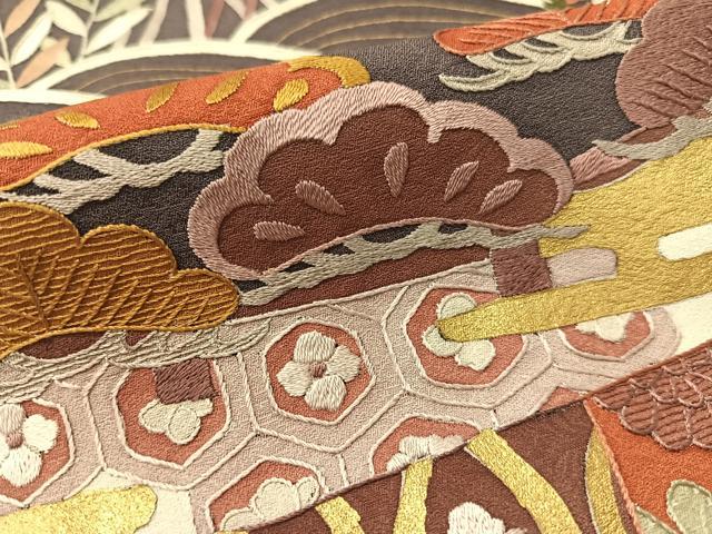 平和屋着物●訪問着　刺繍　立波吉祥花松文　金彩　正絹　逸品　CABB5177vp