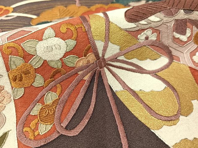 平和屋着物●訪問着　刺繍　立波吉祥花松文　金彩　正絹　逸品　CABB5177vp