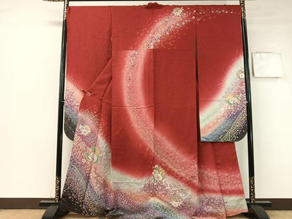 平和屋着物●豪華振袖　絞り　雪輪花文　暈し染め　金通し地　正絹　逸品　未使用　CABB5180vp