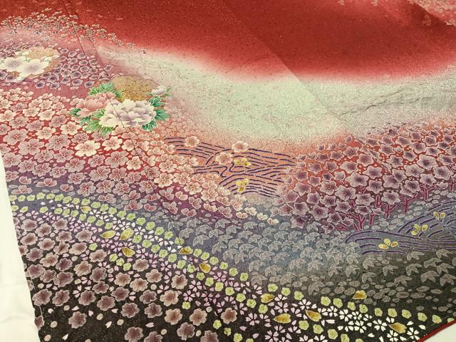 平和屋着物●豪華振袖　絞り　雪輪花文　暈し染め　金通し地　正絹　逸品　未使用　CABB5180vp