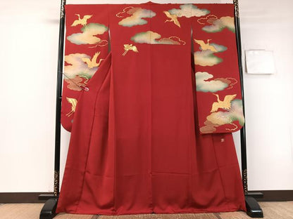 平和屋着物●ファッションデザイナー　花井幸子　振袖　駒刺繍　雲取り飛鶴文　金彩　正絹　逸品　CABB5181vp