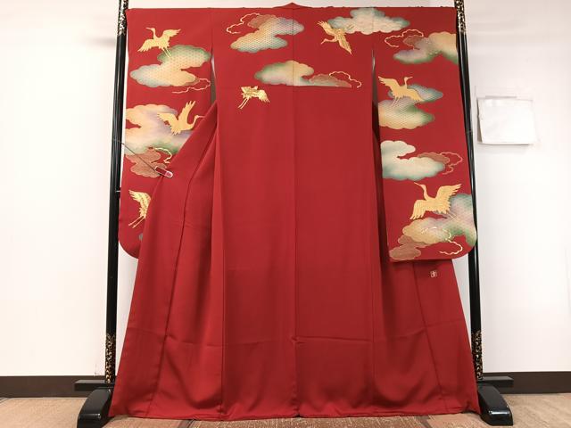 平和屋着物●ファッションデザイナー　花井幸子　振袖　駒刺繍　雲取り飛鶴文　金彩　正絹　逸品　CABB5181vp