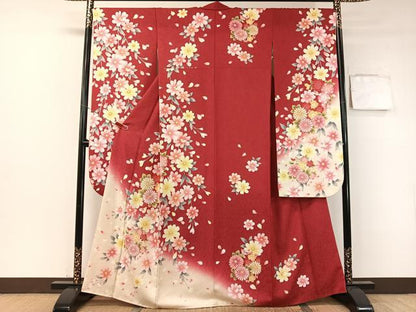 平和屋着物●豪華振袖　駒刺繍　草花文　暈し染め　銀通し地　正絹　逸品　CABB5182vp