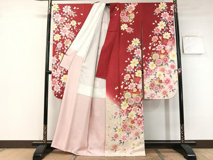 平和屋着物●豪華振袖　駒刺繍　草花文　暈し染め　銀通し地　正絹　逸品　CABB5182vp