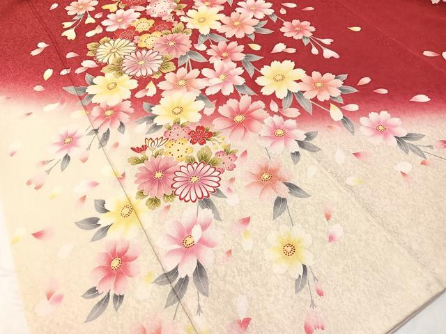 平和屋着物●豪華振袖　駒刺繍　草花文　暈し染め　銀通し地　正絹　逸品　CABB5182vp