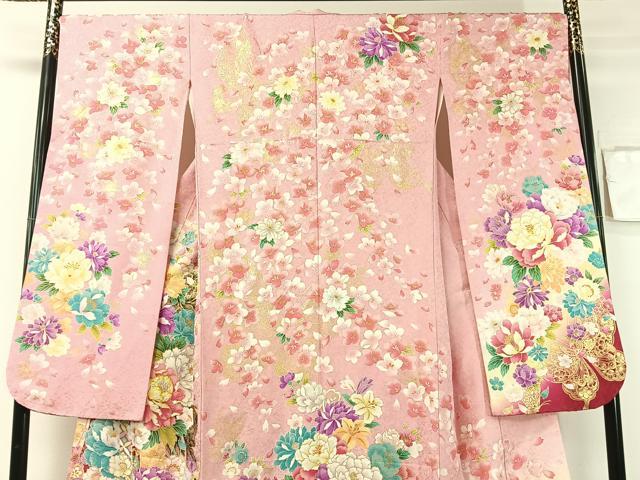 平和屋着物●豪華振袖　刺繍　束ね熨斗舞花文　暈し染め　銀通し地　正絹　逸品　CABB5183vp