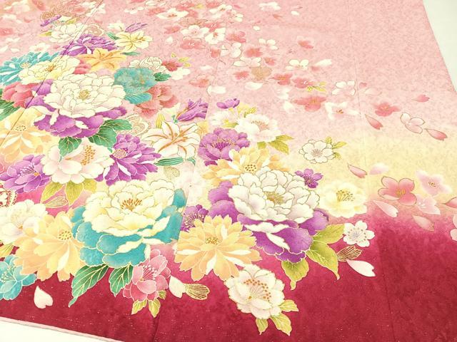 平和屋着物○豪華振袖 刺繍 束ね熨斗舞花文 暈し染め 銀通し
